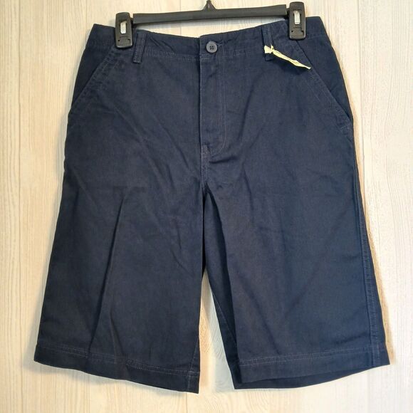 Faded Glory Shorts Boys Size 16 100% Cotton Flat Front Adjustable Waist Navy - Picture 1 of 11